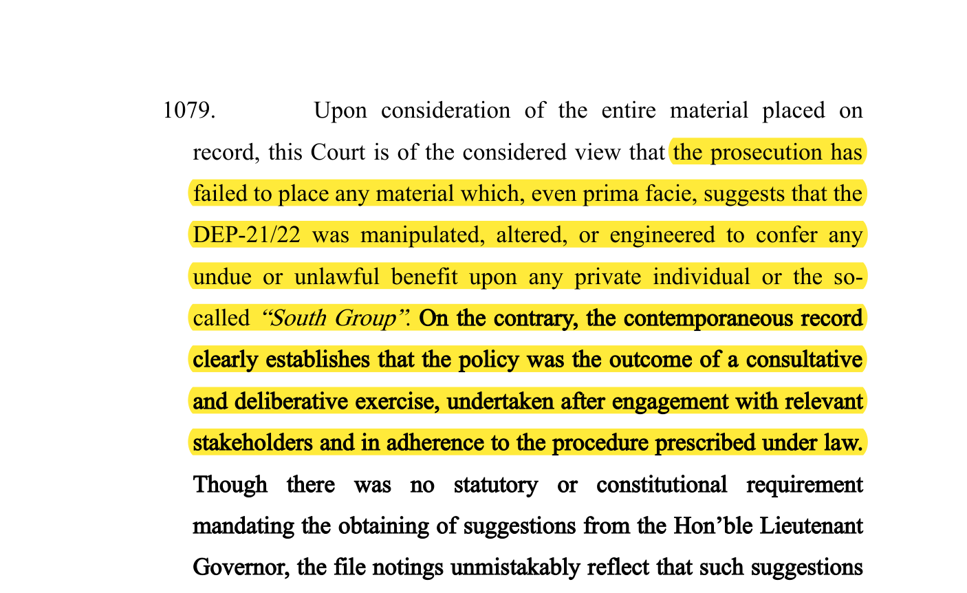 Highlighted excerpt from judgment - Paragraph 1079