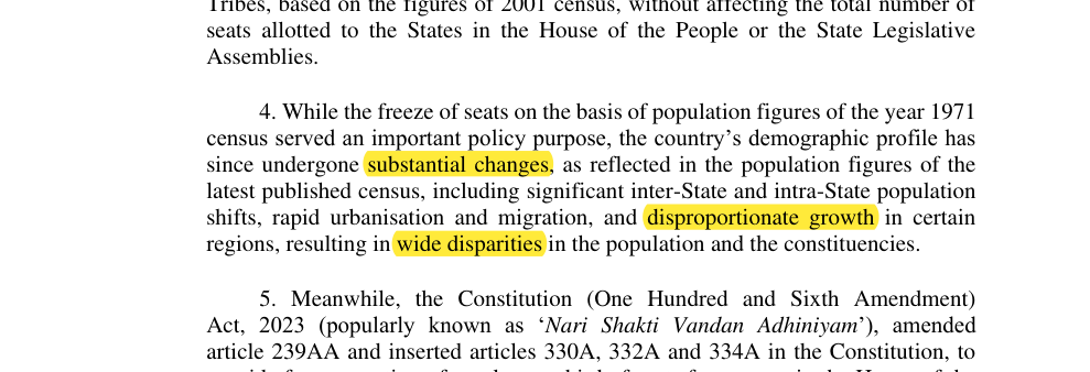 Statement of Objects - demographic changes