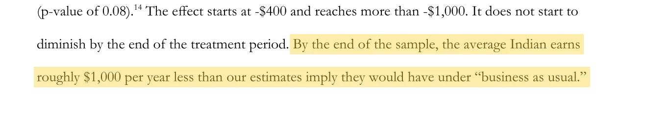 Highlighted passage reporting the final per-person income gap
