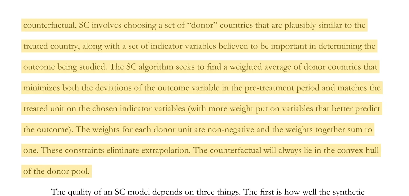 Highlighted passage explaining how the comparison country mix is built