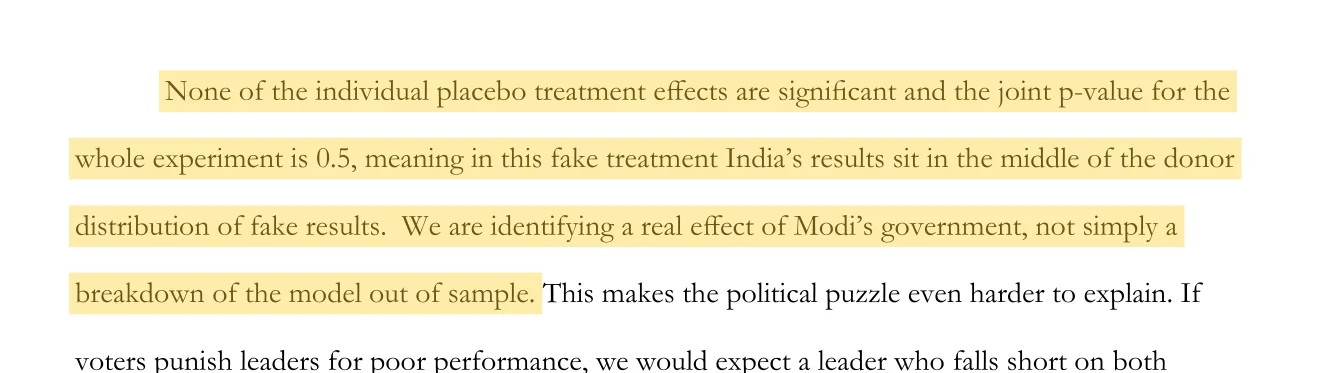 Highlighted passage reporting what happens when the authors use a false starting year